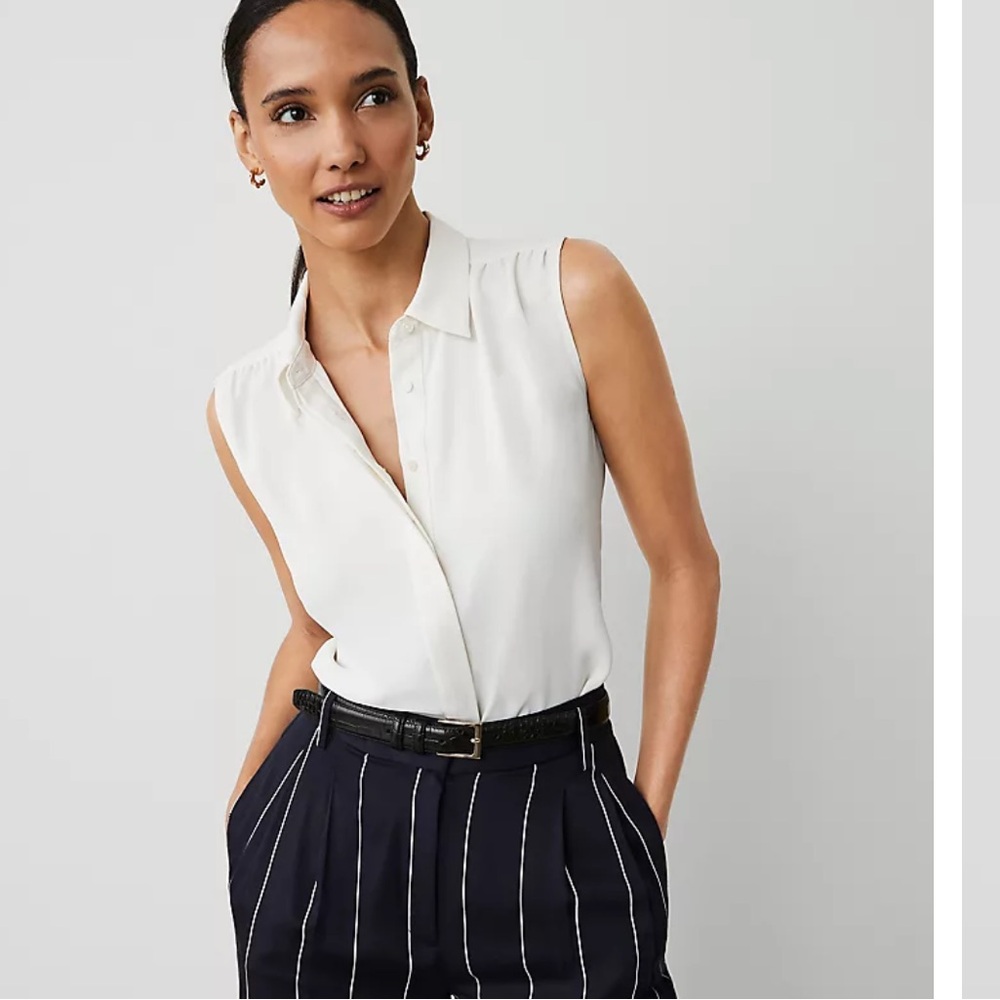 Ann Taylor Ivory sheer back Sleeveless Blouse